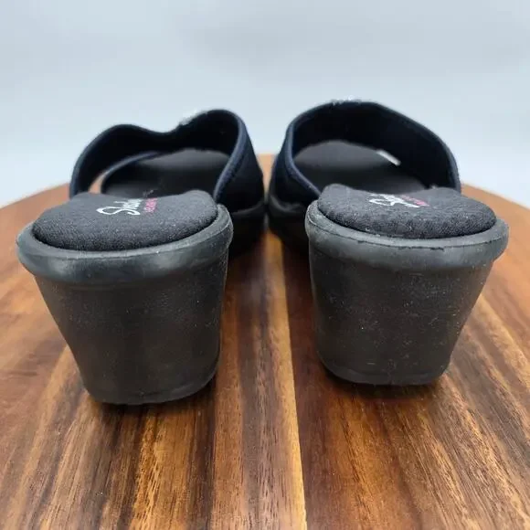 Skechers Sandals Womens 9 Black Dark Navy Rhinestones Rumblers Comfort Wedge - Picture 4 of 7